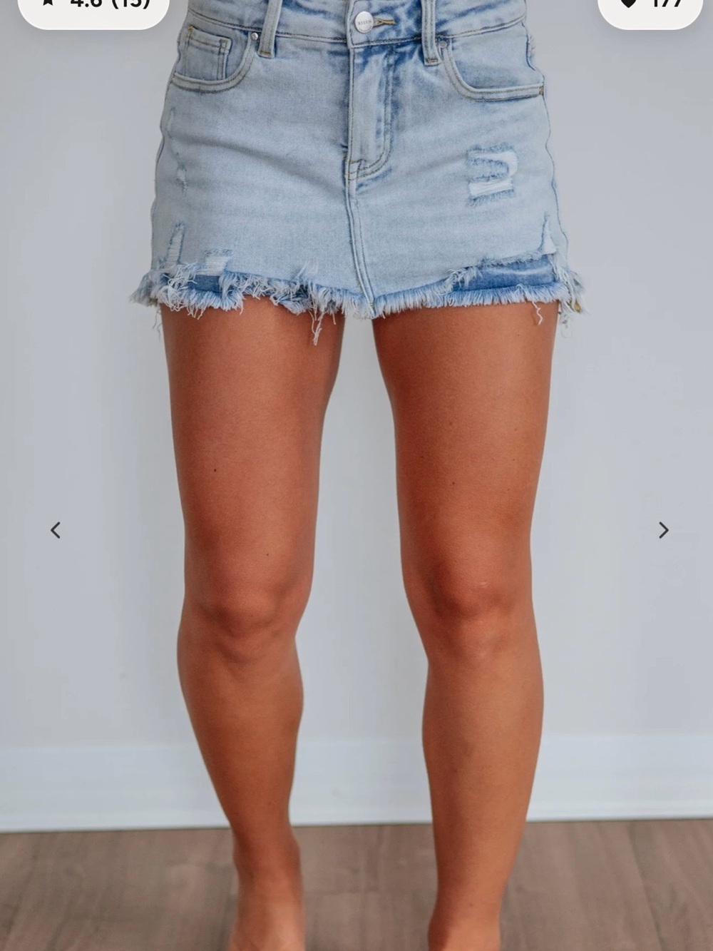 Risen Light Wash Distressed Denim Mini Skort
